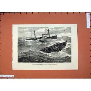   1880 Stormy Sea Ship H.M.S Atlanta Boat Men Fine Art