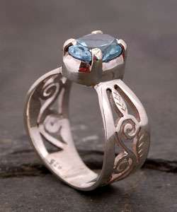 Handmade Silver Ring with Oval Blue Topaz (Nepal)  