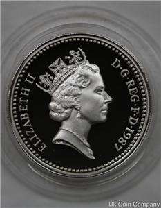 1987 UK OAK £1 POUND SILVER PROOF COIN BOXED COA  