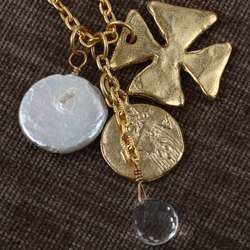 Goldplated Cotton Pearl Maltese Cross Necklace (USA)  