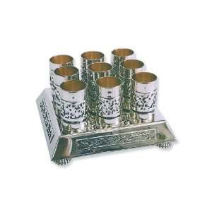   Silver Kiddush Cup Set of Eight in Floral Design