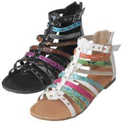 Journee Collection Girls Elrio 2s Reptile Print Gladiator Sandals 
