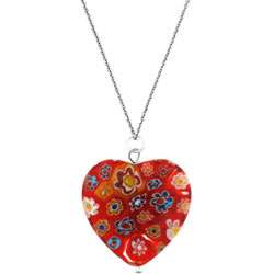   Sterling Silver Red Venetian Glass Heart Necklace  Overstock