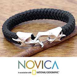 Braided Leather Hand in Hand Mens Bracelet (Indonesia)   