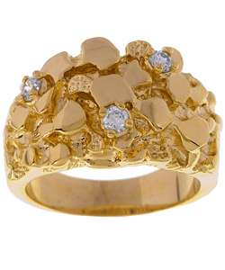 14k Yellow Gold Overlay Mens Nugget CZ Ring  Overstock
