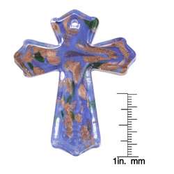 Murano style Glass Blue Spotted Cross Pendant  Overstock