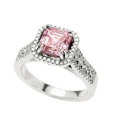 14k Gold Asher Cut Pink and White Diamond Ring  