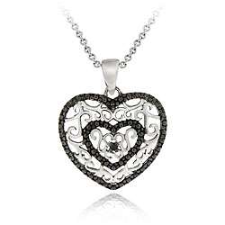   Silver Black Diamond Accent Filigree Heart Necklace  Overstock