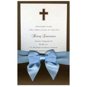  Blue Cross on Ivory with Brown Pocket and Blue Bow 