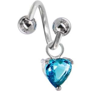 Blue Zircon Gem Heart Solitaire Spiral Twister Belly Ring