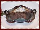   Red/Amber Carnival Glass Bonbon Dish Double Handle Signed Ruffled