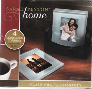 Sarah Peyton Home 4 Glass Coasters with Wood Holder NIB  