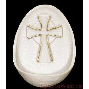  White Alabaster Cross Holy Water Font