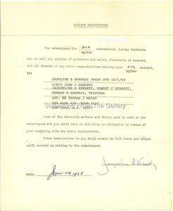 Jacqueline Jackie Kennedy Hand Signed Document Autographed 1968  