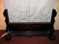 Antique Chinese Table Screen Porcelain and Hardwood 19th century 