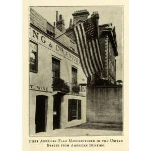 1907 Print American Flag Barnes Red Lion Hotel England   Original 