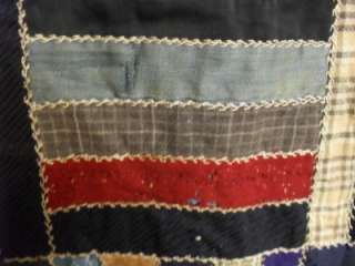 Antique Quilt Striped Block Hand Embroidered Feather Stitch  