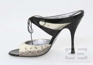   Snakeskin & Black Patent Leather Tie Strap Slide Heels, 38  