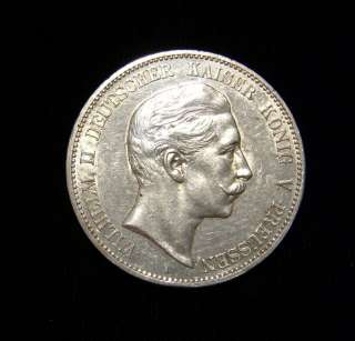 Germany Prussia 1906 A 5 Mark Coin .900 Silver UNC  