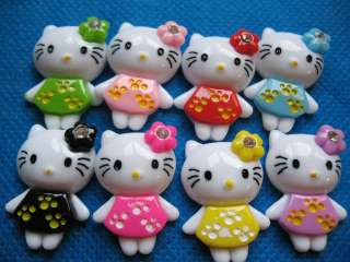 24 Resin Dressed Kitty Button W/Flower 8 Colors K006  