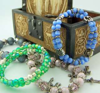 Rosary Bracelet LOT & Catholic Jewelry Box Case Cross  