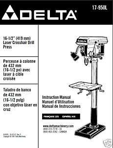 Delta 16 1/2 Drill Press Instruction Manual #17 950L  