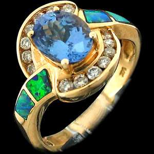   40ctw Tanzanite, Diamond & Opal Ladies Anniversary Fashion Ring 14K YG