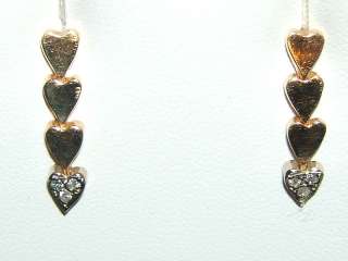 Solid 14K Yellow Gold Diamond Heart Dangle Earrings!!  