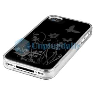 Clear Floral TPU Case+Clear Screen Protector For Apple iPhone 4 4S 