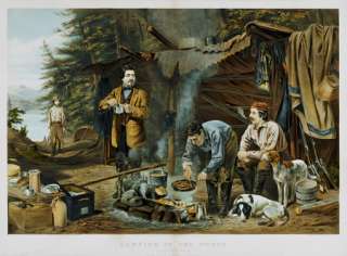 CURRIER AND IVES Camping In Woods america PRINT  