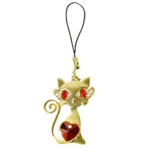   Crystal Cool Cat Phone Charm   Red/Gold Cell Phones & Accessories