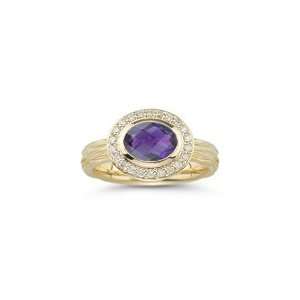  0.22 Cts Diamond & 1.12 Cts Amethyst Ring in 14K Yellow 