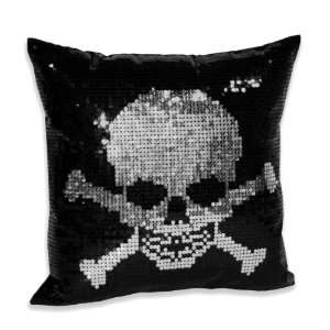 Thro by Marlo Lorenz 4160 All Over Sequin Skull and Crossbone 16 by 16 