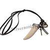 Tribal Tooth Spear Cross Rings Muti Pendants Leather Necklace  