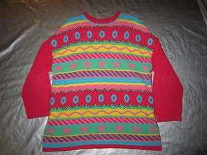 BENETTON COTTON SWEATER Made in Italy PINK MULTI COLORED VTG 80s Size 