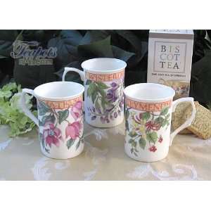  : Heirloom Trailing Blossom Bone China Mug Set of 3: Kitchen & Dining