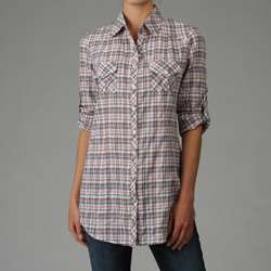 Cielo Womens Sky Pink Plaid Button front Shirt  Overstock