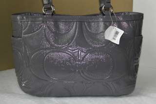 COACH GALLERY STITCHED PATENT LEATHER EAST/WEST DARK GREY TOTE  