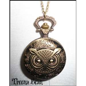   Bean Retro Brass Owl Pocket Watch Necklace****** Beauty
