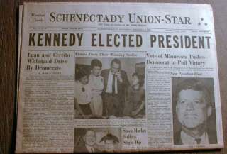 1960 newspaper w BIG Headline & Picture JOHN F KENNEDY ELECTED US 