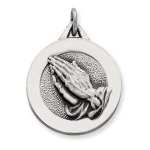 Sterling Silver Antiqued Praying Hands Pendant: Jewelry