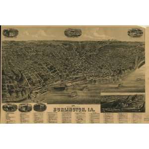  1889 perspective map of city of Burlington, Iowa