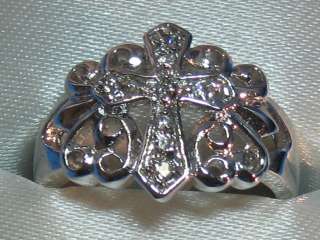 Womens Ring Cross Silvertone Crystals 7 Purity Christian  