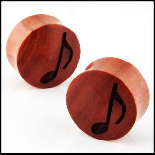  Flare Carved Organic Music Note Sawo Wood Ear Plugs Gauges  