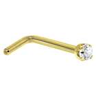   14KT Yellow Gold 1.5mm Genuine Diamond L Shaped Nose Ring   20 Gauge