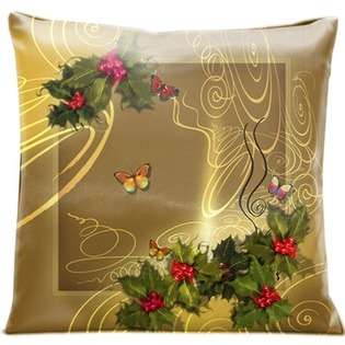 Lama Kasso Holiday Happiness Butterflies Square Pillow with Green Holy 