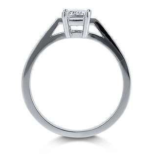  Silver Ring Emerald Cut Cubic Zirconia CZ Solitaire Ring 1ct Size 