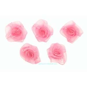  Small Organza Rosette Flower in Pink   12 Pieces 