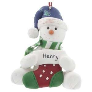 Personalized Snowman Holding Stocking Christmas Ornament:  