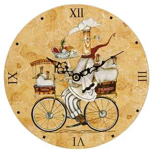 CC Home Furnishings Set of 2 Bicycling French Chef Kitchen Wall Clocks 